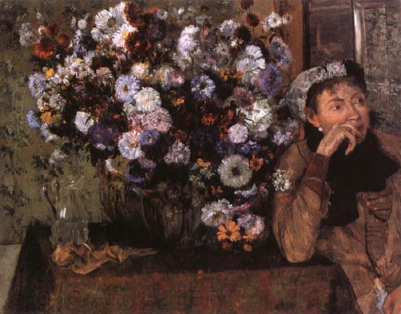 Edgar Degas A Woman seated beside a vase of flowers Spain oil painting art